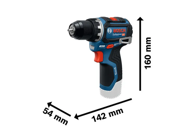 สว่านไร้สาย Bosch GSR 12V-32 ตามขนาดที่แสดง