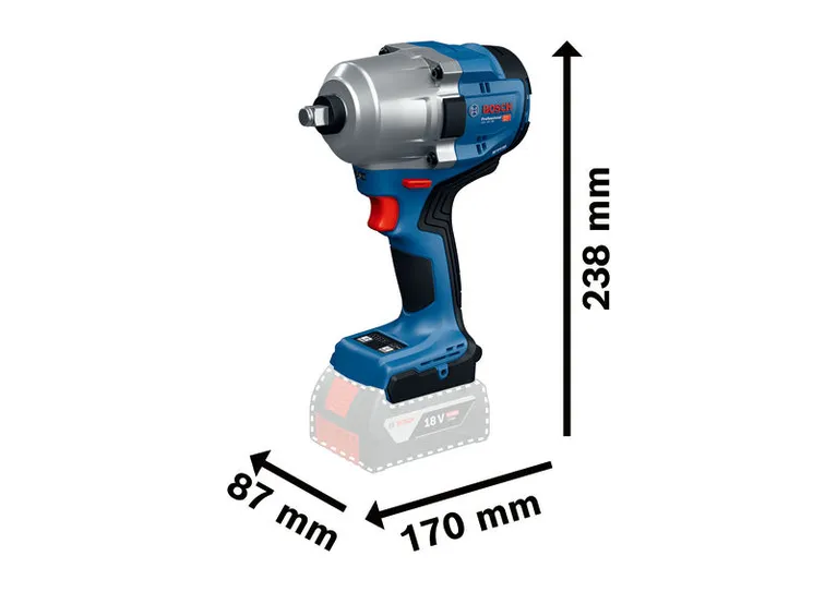 ขนาดไขควงกระแทกไร้สาย Bosch GDS 18V-780 ที่แสดง.