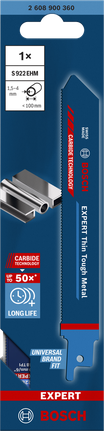 ใบเลื่อยตัดโลหะแบบลูกสูบ Bosch EXPERT Thin Tough Metal S 922 EHM.