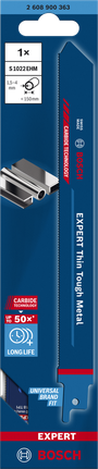 ใบเลื่อยตัดโลหะแบบลูกสูบ Bosch EXPERT Thin Tough Metal S 1022 EHM.