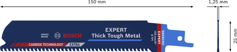 ใบเลื่อยอเนกประสงค์ EXPERT Thick Tough Metal S 955 CHC จำนวน 1 ชิ้น ใบเลื่อยตัดโลหะแบบลูกสูบ Bosch EXPERT Thick Tough Metal S 955 CHC.