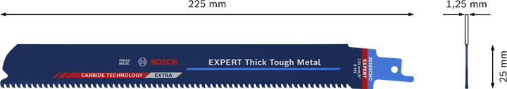 ใบเลื่อยตัดโลหะแบบลูกสูบ Bosch EXPERT รุ่น S1155CHC ผลิตจากโลหะหนาและแข็งแรง.