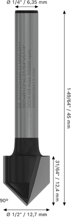 ดอกกัด Bosch PRO V-Groove 90 องศา เส้นผ่านศูนย์กลาง 1/2 นิ้ว.