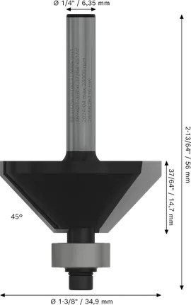 ดอกกัดมุมเฉียง Bosch PRO Router Bit 45 องศา ก้าน 1/4 นิ้ว.