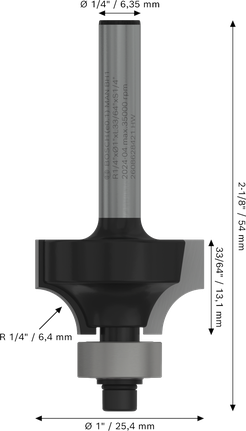 ดอกกัดเราเตอร์ Bosch PRO สำหรับการปัดเศษรัศมีมากกว่า 1/4 นิ้ว.