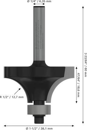 ดอกกัด Bosch PRO Router Bit สำหรับการปัดเศษรัศมีมากกว่า 1/2 นิ้ว.