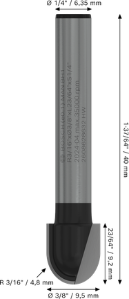 Bosch PRO Router Bit Core Box R 3/16 นิ้ว ก้าน 1/4 นิ้ว.