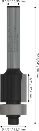 ดอกเราเตอร์ Bosch PRO พร้อมลูกปืนด้านล่างแบบเรียบ 1/2 x 1/2 นิ้ว.