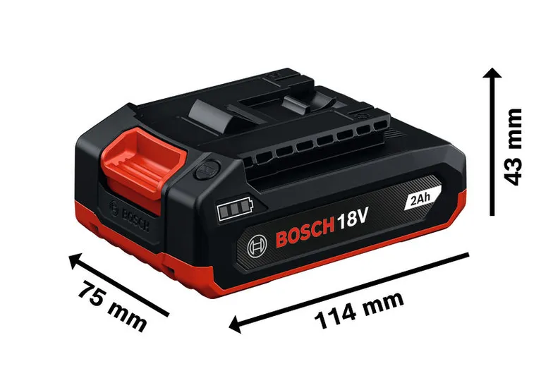ชุดแบตเตอรี่ Bosch 18V 2Ah พร้อมขนาด