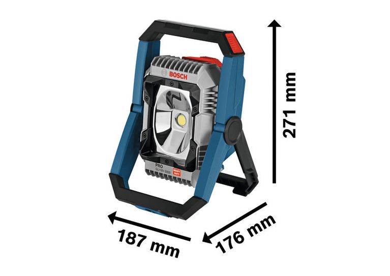 ไฟส่องสว่างหน้างานไร้สาย Bosch GLI18V-3000 พร้อมขนาด.