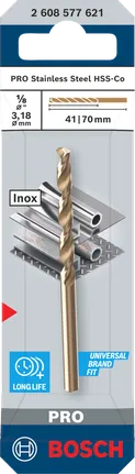 ดอกสว่านเกลียว HSS-Co สแตนเลส Bosch PRO ขนาด 3.18 มม.