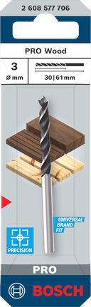 ดอกสว่านเจาะไม้หัวแหลม Bosch 3 มม. PRO.