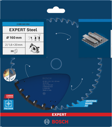 ใบเลื่อยวงเดือนเหล็ก Bosch EXPERT 160×2/1.6×20 มม. T30.