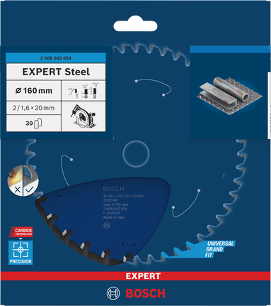 ใบเลื่อยวงเดือนเหล็ก Bosch EXPERT 160×2/1.6×20 มม. T30.