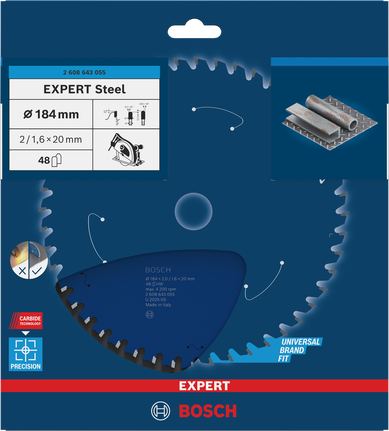 ใบเลื่อยวงเดือนเหล็ก Bosch EXPERT 184×2/1.6×20 มม. T48.