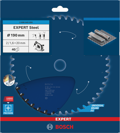 ใบเลื่อยวงเดือนเหล็ก Bosch EXPERT 190×2/1.6×20 มม. T40.