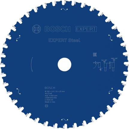 ใบเลื่อยวงเดือนเหล็ก Bosch EXPERT 190มม. 40ฟัน.
