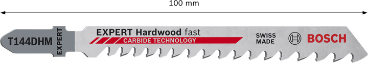 ใบเลื่อยจิ๊กซอว์ Bosch EXPERT Hardwood Fast T144DHM สำหรับการตัดไม้แบบรวดเร็ว.