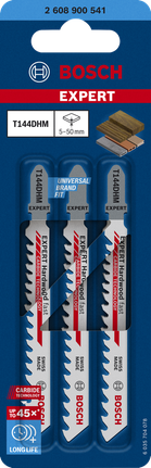 ใบเลื่อยจิ๊กซอว์คาร์ไบด์ Bosch EXPERT 'Hardwood Fast' T144DHM แพ็ค 3 ใบ.