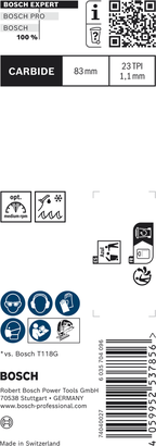 ใบเลื่อยจิ๊กซอว์ Bosch EXPERT Tough Metal T118AHM คาร์ไบด์ 83มม.