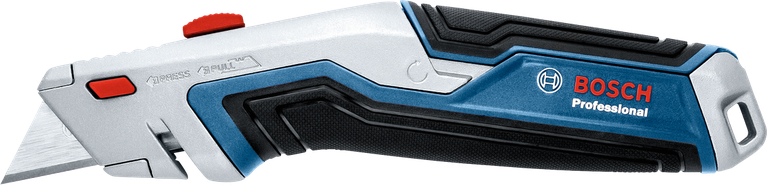 มีดอเนกประประสงค์ใบมีดพับได้วางอยู่บนพื้นหลังสีขาว