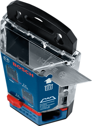 ที่ใส่ใบมีดโลหะพร้อมใบมีดสำรองที่มองเห็นได้ยื่นออกมาด้านนอก