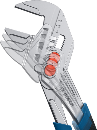 ประแจปรับได้ ด้ามสีน้ำเงิน แสดงการเคลื่อนที่ของปากประแจ