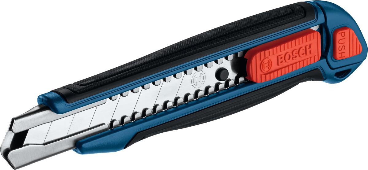 มีดคัตเตอร์ Bosch ขนาด 18 มม. แบบหักได้ พร้อมด้ามจับที่ออกแบบตามหลักสรีรศาสตร์