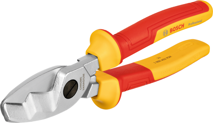 กรรไกรตัดสายเคเบิล Bosch VDE พร้อมด้ามจับหุ้มฉนวนสีแดงเหลือง