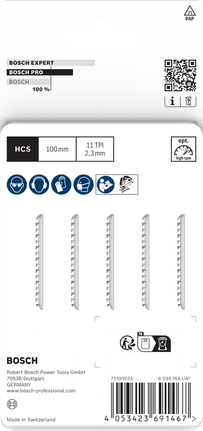 ใบเลื่อยจิ๊กซอว์ Bosch PRO Plastics PVC และ PMMA clean T102H ขนาด 100 มม. แพ็ค 5 ใบ