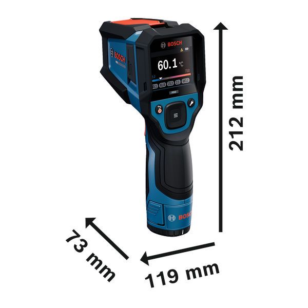 เครื่องตรวจจับความร้อน Bosch GIS 800 ขนาดที่แสดง.