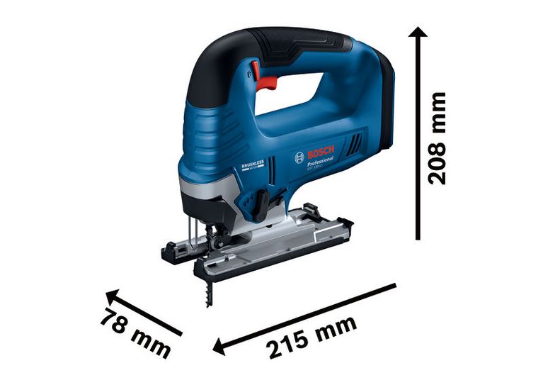 เลื่อยจิ๊กซอว์ไร้สาย Bosch GST 185-LI พร้อมด้ามจับโค้ง และขนาด