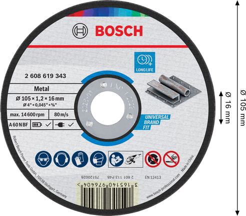 แผ่นตัดโลหะ Bosch ขนาด 105 x 1.2 x 16 มม.