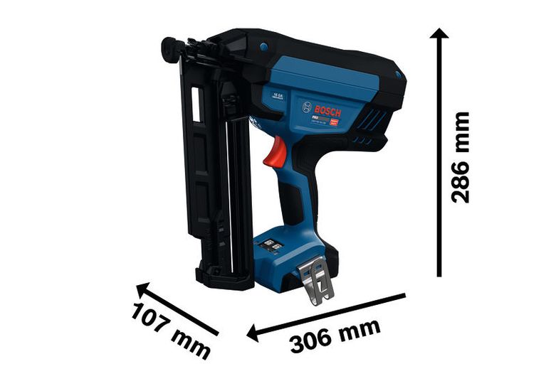 เครื่องตอกตะปูไร้สาย Bosch GNH18V-64-3M ขนาด 16 เกจ พร้อมขนาดประกอบ
