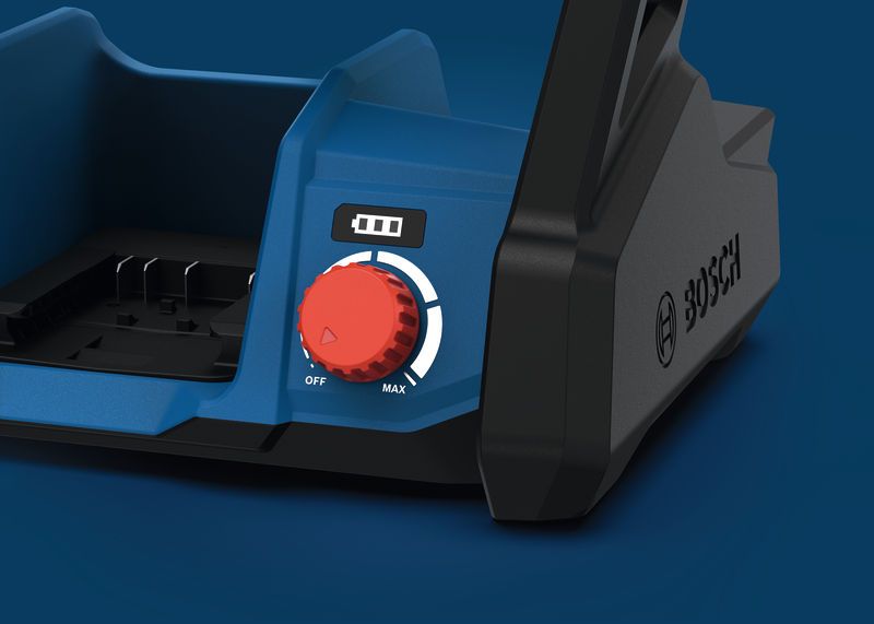 ฐานเครื่องมือ Bosch GVF18V-1300 พร้อมปุ่มควบคุมสีแดง